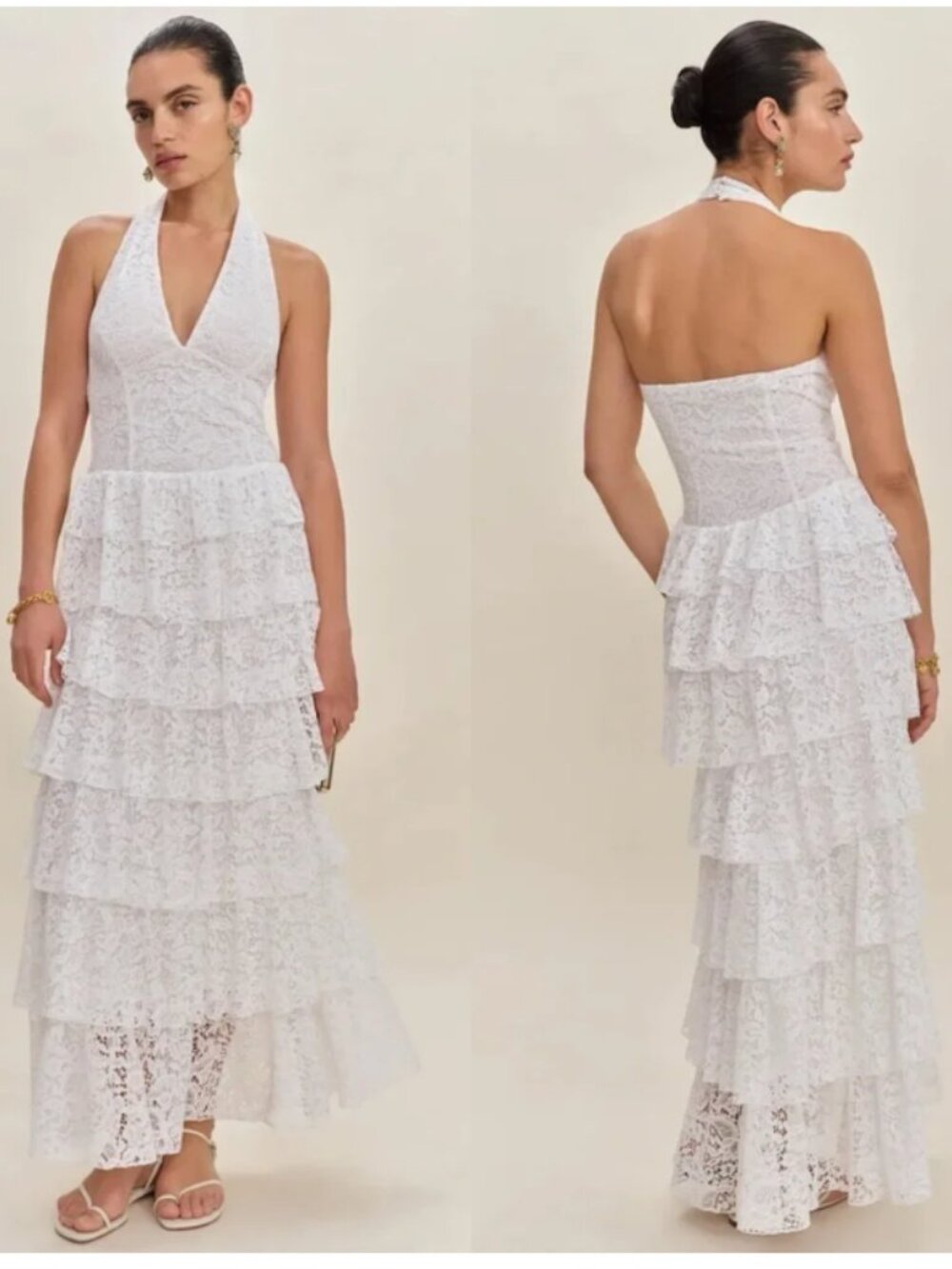 Reformation Astara Lace Tiered Maxi Dress